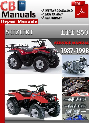 Suzuki LT 250 ATV 1987–1998 factory repair manual PDF download – Covers engine service, transmission, 4WD system, suspension, and full diagnostics.